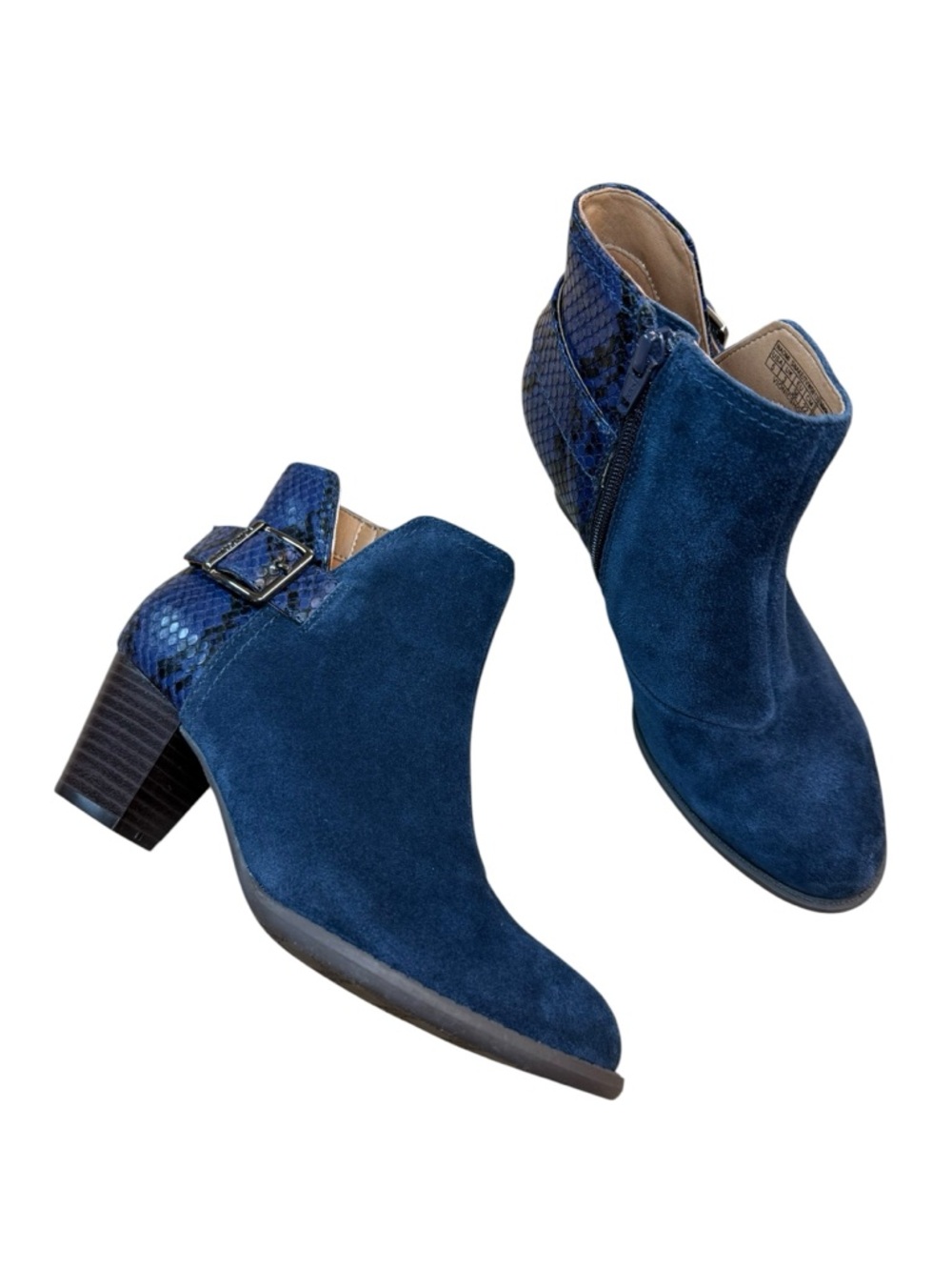Vionic Blue Suede Snakeskin Ankle Booties - Women’s Comfort Shoes, US Size 5 EUC